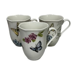 Lenox porcelain coffee or tea mugs (3) Butterfly Meadow Bloom Hydrangea Flowers